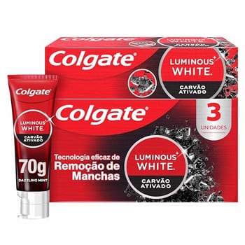 Colgate Luminous White Carvão Ativado Creme Dental Clareador, 3x70g