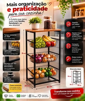 3 Cestos Base Para Bebedouro Belolar Fruteira De Chão Cozinha Preto Fosco Com Pés Regulavel Mdf