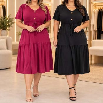 Kit2 Vestidos Plus Size Midi Viscolycra Com Manga Evangélico
