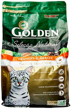 Premier Pet Ração Golden Seleção Natural para Gatos Adultos, 3kg, Sabor Frango e Arroz