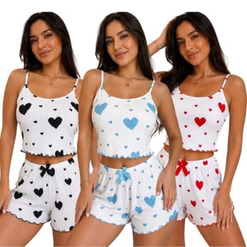Kit 3 Conjuntos Pijama Baby Doll Blusa + Short Feminino Sortidos P