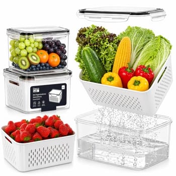 Decolab Kit 3 Potes Herméticos MaxFresh® com Cesto Interno Removível, Organizador para Cozinha e Geladeira, Multiuso, Porta Mantimentos Gerais