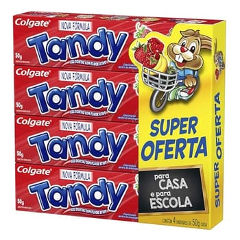 Colgate Tandy Morangostoso Creme Dental Infantil com Flúor, 4x50g