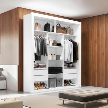 Closet Casal MDF 4 Gavetas 5 Prateleiras Branco Amoudi