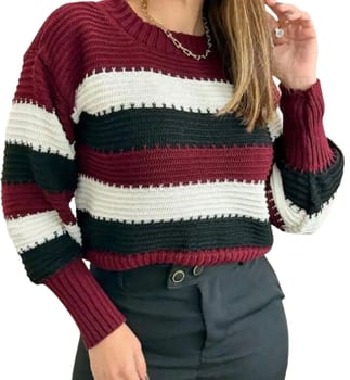 Blusa De Frio Listrada Suéter Feminino Tricot Moda Tricô