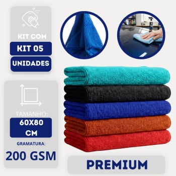 Kit 5 Pano Microfibra 60x80 200gsm Não Solta Fiapo Auto