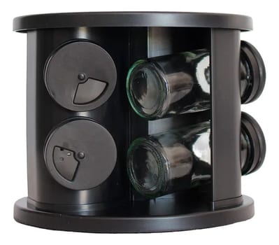 Porta Temperos E Condimentos Giratório Com 6 Potes De Vidro Cor Preto