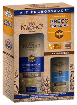 Tío Nacho Kit Shampoo + Condicionador Engrossador Antiqueda Natural com Geleia Real e Capilgross para Cabelos Finos – Volume, Espessura e