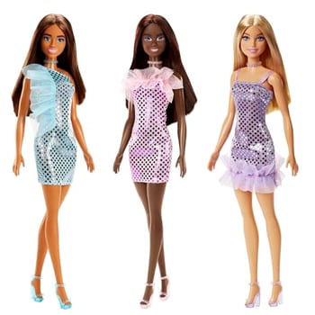 Barbie Glitz Surpresa, Boneca Barbie com Look Fashion Metálico, Vestido Curto Glam com Acessórios