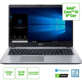 Notebook Acer A515-52G-57NL 8ª Intel Core I5 16GB (Geforce MX130 com 2GB) 1TB LED 15,6" W10 Prata