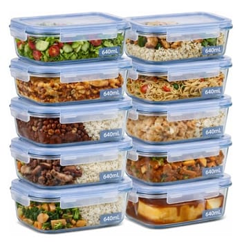 Kit 10 Potes de Vidro Herméticos 640ml com 4 Travas Ideal para Marmitas e Conservação de Alimentos, Vedação Total, Refratário para Forno e Freezer