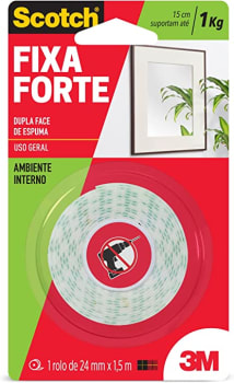 Fita Dupla Face 3M Fixa Forte Scotch Espuma 24 MM x 1,5 M Branca