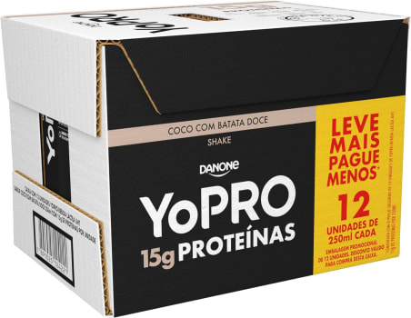 YoPRO, Pack Yopro Bebida Láctea Uht Coco com Batata Doce 15G de Proteínas 250 Ml -12 Unidades