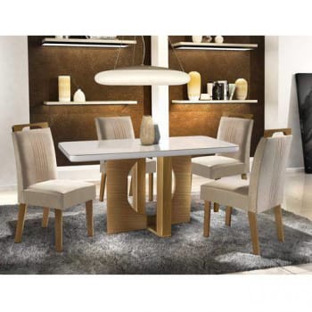Conjunto Sala de Jantar 4 Cadeiras Firenze Premium Siena Móveis Castanho Fosco/Areia