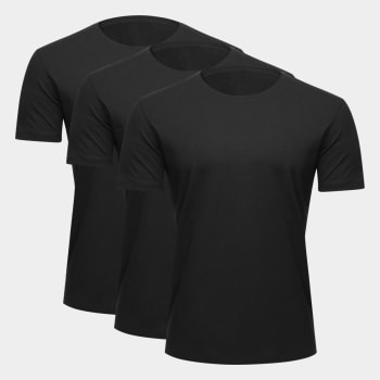 Kit Camiseta Básicos 3 Peças Masculino - Preto