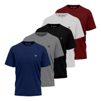 5 Pçs Camiseta Masculina Camisas Slim Voker 100% Algodão Atacado, Tamanhos P ao GG (Cores Sortidas)