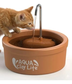 Fonte Cerâmica Bivolt Aqua Clay Lite 1,2l P/ Cães E Gatos Marrom