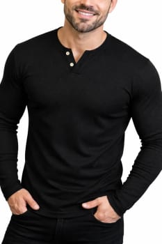 Camiseta Henley Masculina Manga Longa Slim 2 Botões Casual