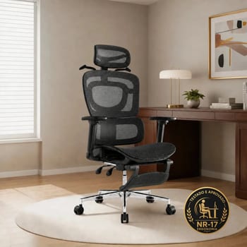 Cadeira De Escritório Ergonômica Giratoria Nr17 Malha Respirável Com Suporte Lombar Adaptável Apoio Para Pés Retrátil Encosto Ajustável Seis Posições