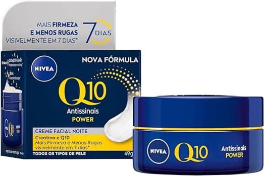 NIVEA Creme Facial Antissinais Noite Q10 Power Plus - Reduz rugas e linhas de expressão, hidrata intensamente e é adequado para peles sensíveis, uso n