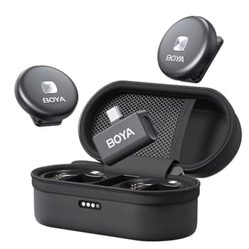 Microfone de lapela sem fio BOYA Omic-U para telefone Android tipo C, cancelamento de ruído, bateria de 5 horas, estojo de carregamento Zíper