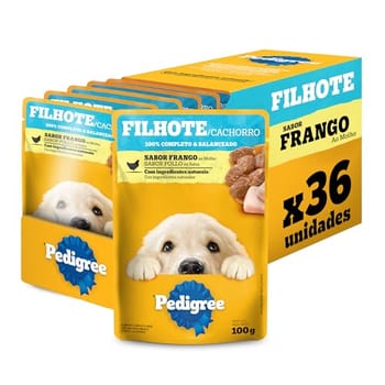 Pack Ração Úmida Pedigree Sachê Frango ao Molho para Cães Filhotes 100 g - 36 unidades