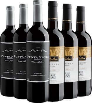 Kit 3 Punta Negra + 3 Valtier Crianza Utiel-Requena DOP por R$38,30 cada garrafa