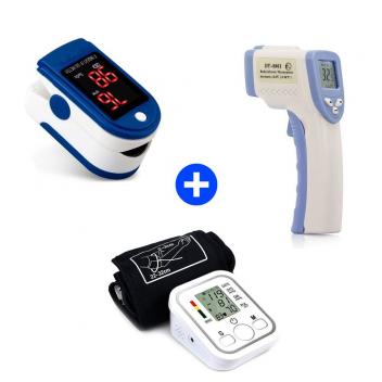 Kit Medidor Pressão Arterial Braço + Oxímetro Digital + Termometro LASER Digital Infravermelho - Zoss / push / jziki