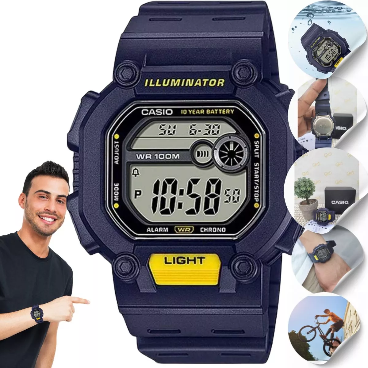 Relógio Casio Masculino Digital Quadrado Azul W-737h-1a