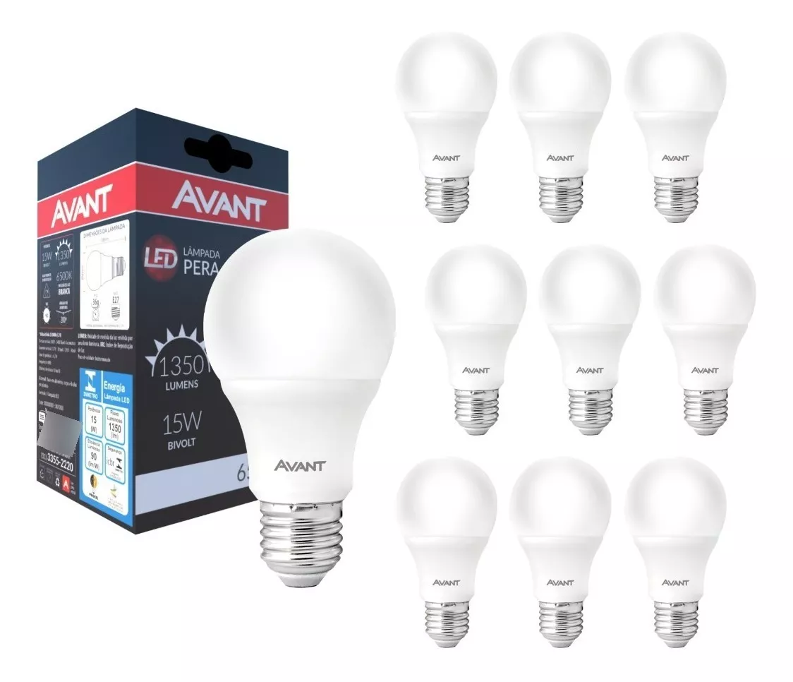 Kit 10 Lâmpadas Avant 15w 6500k Branco Frio Cor da luz Branco-frio 110V/220V