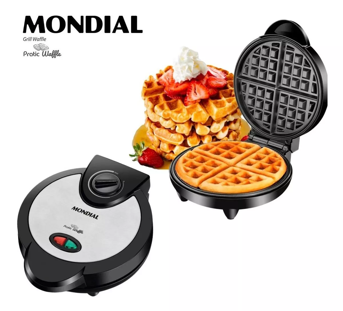 Maquina De Fazer Waffle Elétrica Antiaderente Mondial Linha Pratic Waffle GW-01 127V