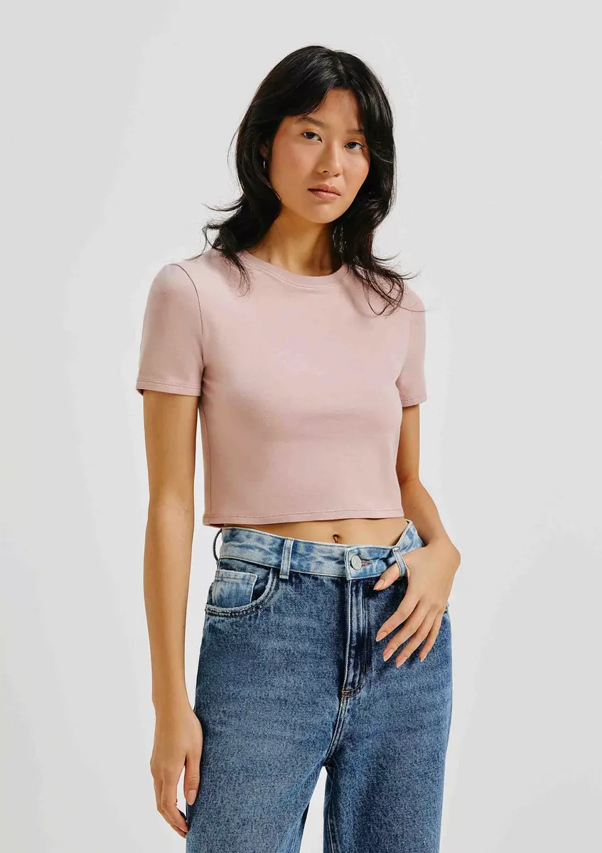 Blusa Feminina Cropped Manga Curta Com Elastano Hering