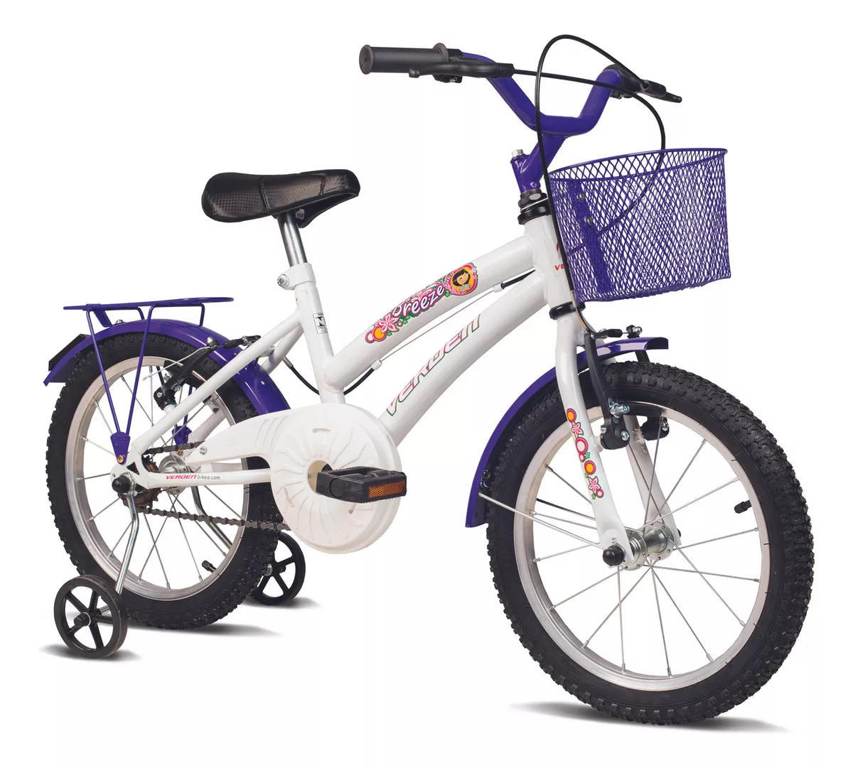 Bicicleta Infantil Verden Breeze Aro 16, Freios V-brakes, Com Rodas De Apoio (Branco/Lilás)