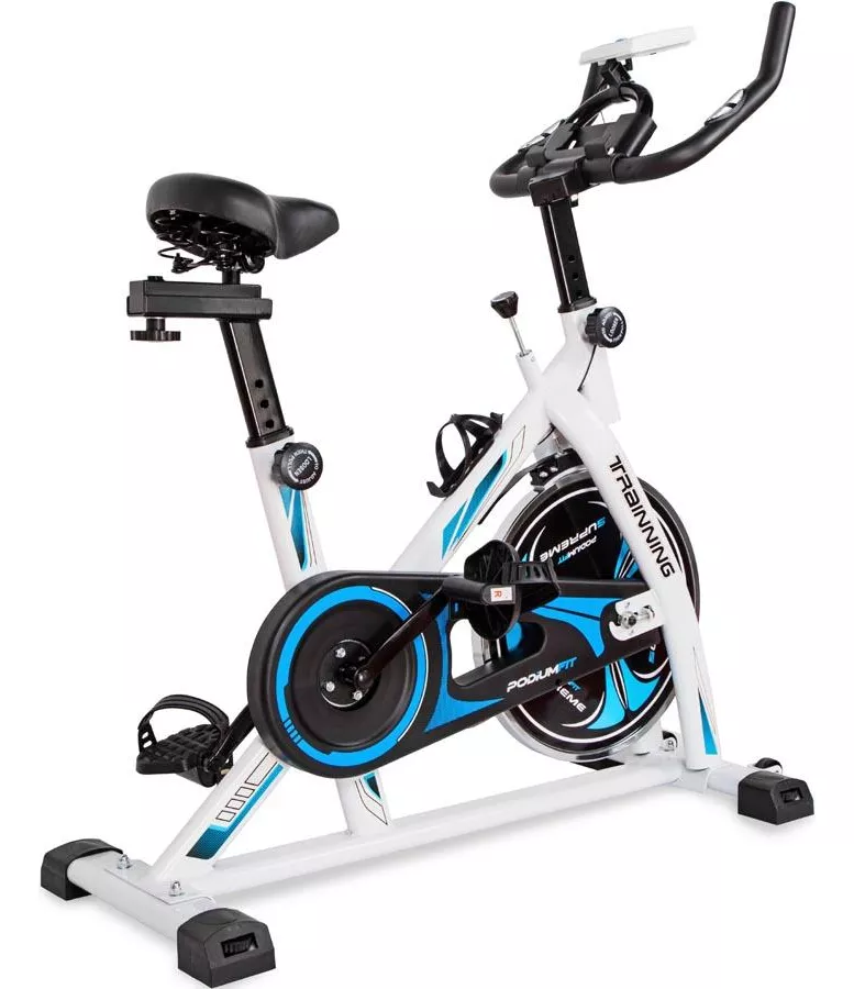 Bicicleta Ergométrica Spinning Podiumfit Supreme Silenciosa, Suporta Até 150 KG, Roda De Inércia 8 KG (Branco)