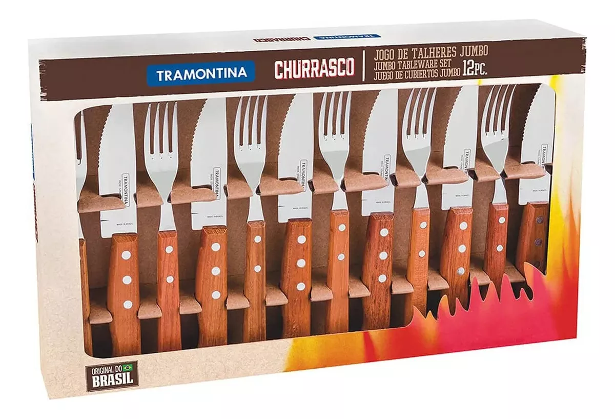 Jogo Para Churrasco Dynamic Madeira Natural 12pçs Tramontina Cor Marrom-claro