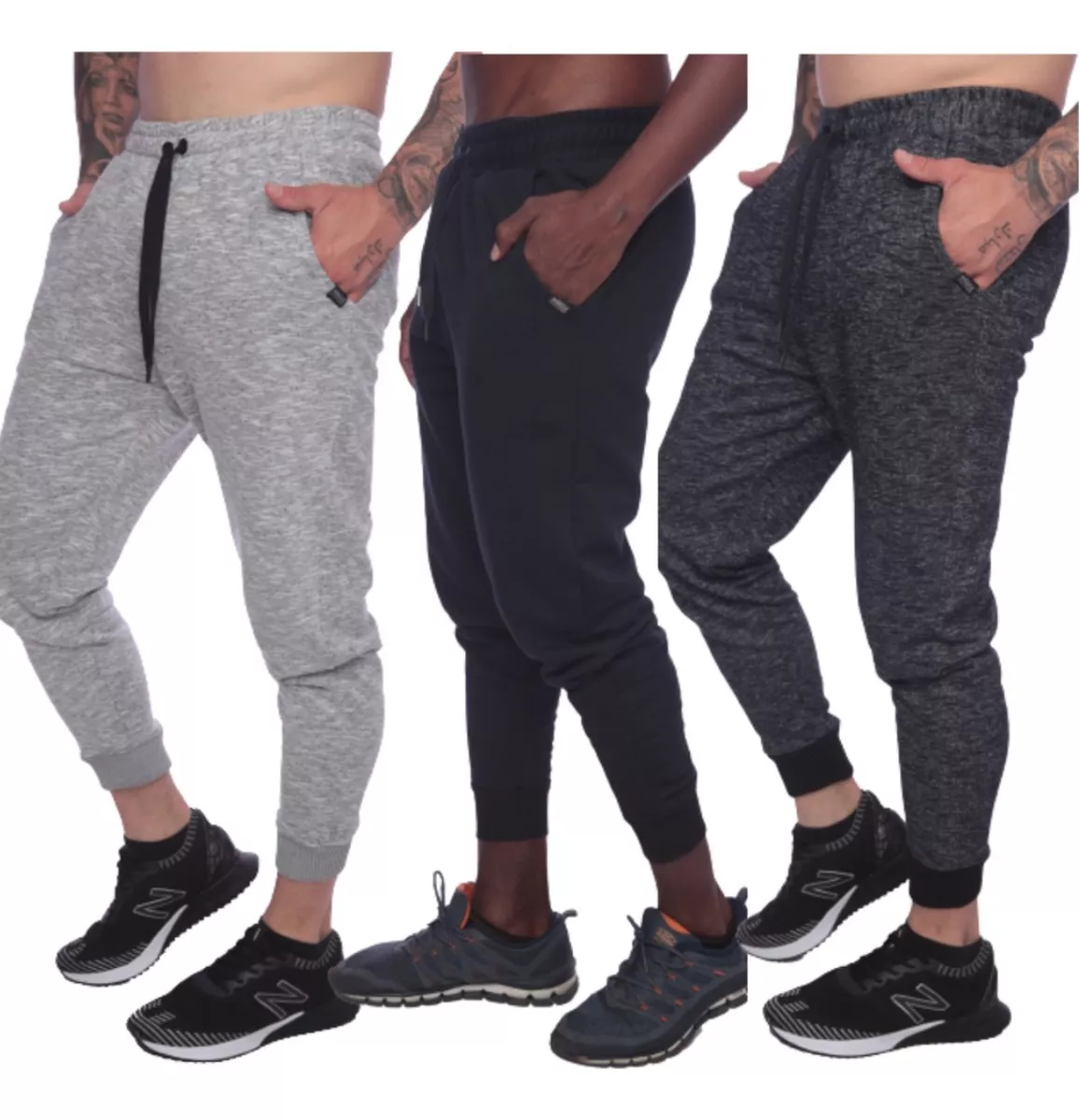 Kit 3 Calça Masculina Moletom Slim Fit Jogger Punho, Tamanhos G e GG