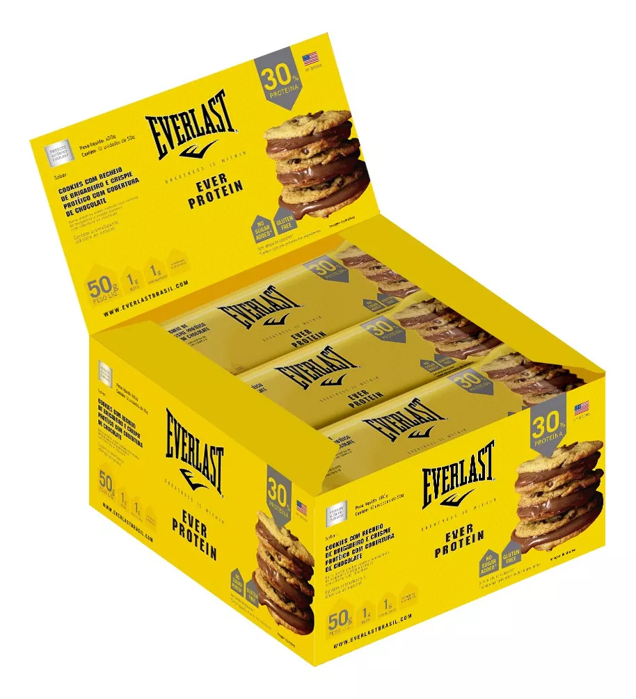 Barra De Proteína Cookies C/ Brigadeiro 12 Unidades Everlast