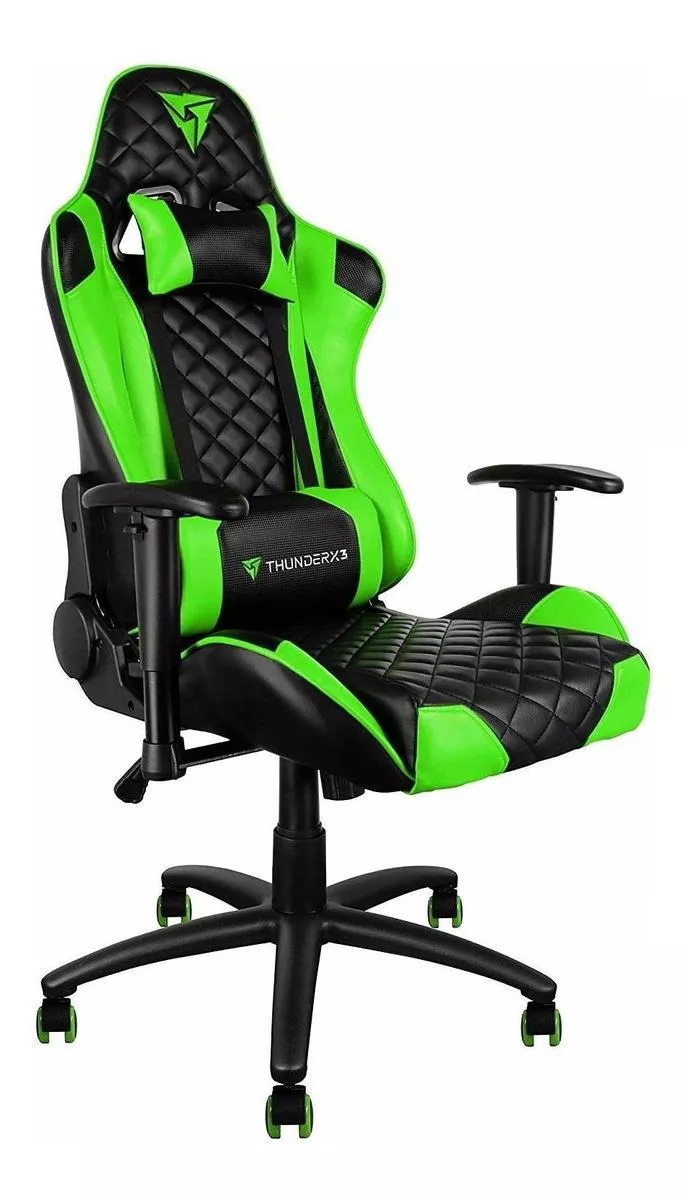 Cadeira Gamer De Escritório Ergonômica ThunderX3 TGC12 Preto e Verde Com Estofado De Couro Sintético