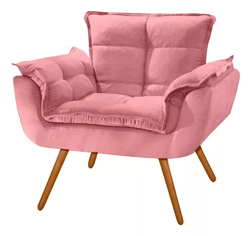 Poltrona Decorativa Opaly Para Sala Confortável Visammer Cor Rosa Desenho Do Tecido Suede