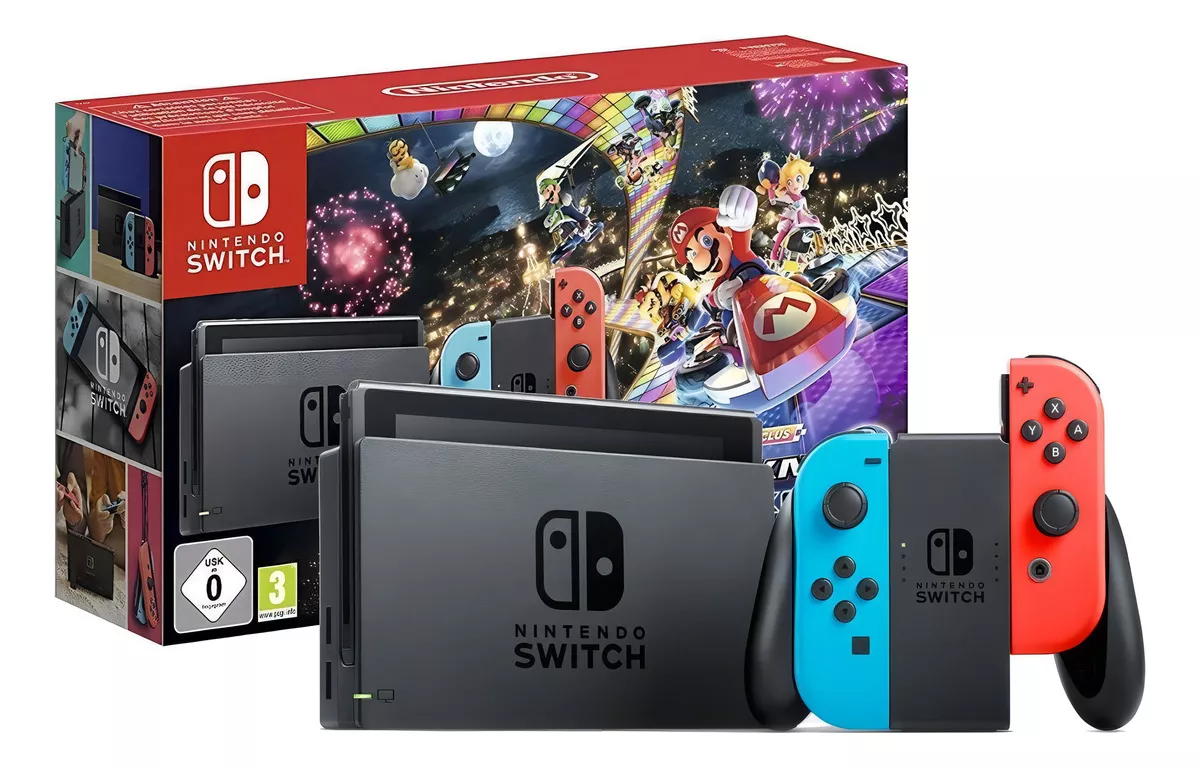 Console Nintendo Switch + Joy-Con Neon + Jogo Mario Kart 8 Deluxe - HBDSKABL1