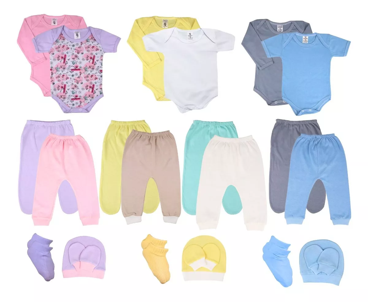 Kit C/23 Peças Body + Mijão Roupas Bebê Maternidade Enxoval (Disponível Em 2 Opções e 4 Tamanhos)