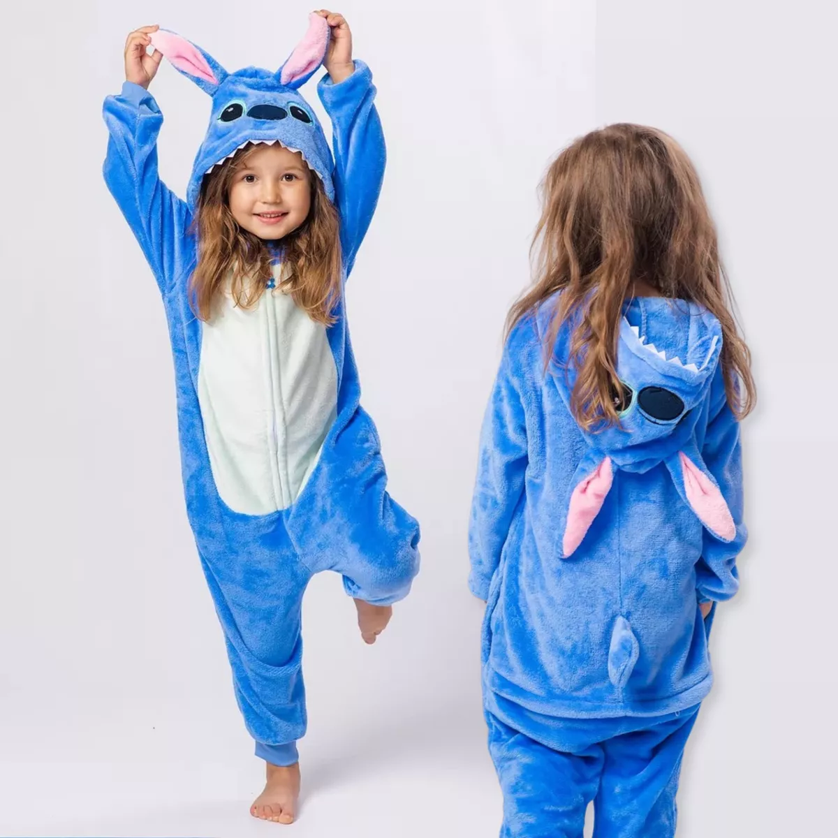 Pijama Macacão Menina Infantil Kigurumi De Pelúcia Stitch Com Zíper (Disponível Em 4 Opções De Tamanho)