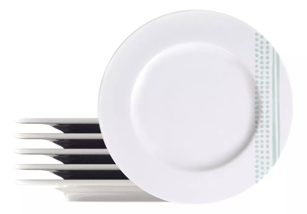 Kit De 6 Pratos De Sobremesa Em Porcelana Monocroma 21cm Branco e Verde Tramontina