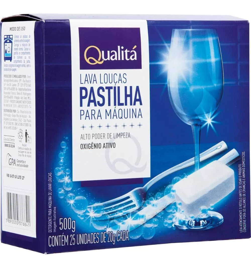 Detergente Pastilha para Máquina de Lavar Louças Qualitá Caixa 500g 25 Unidades