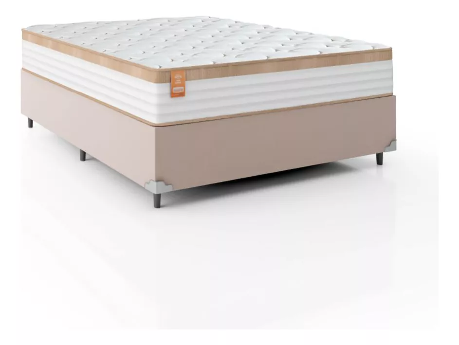 Cama Box Casal Molas Ensacadas Real 138x188x65cm Branco/bege