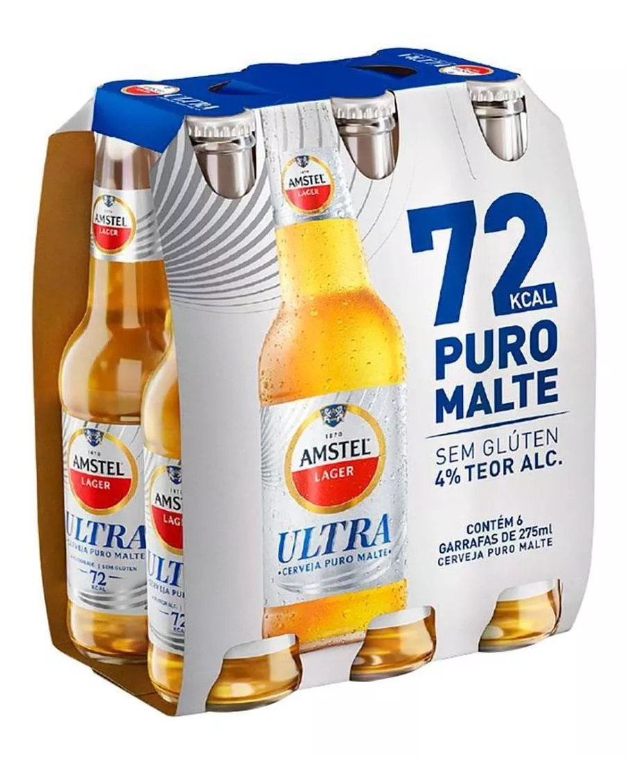 6 Packs de Cerveja Amstel Ultra Garrafa 275ml - 6 Unidades