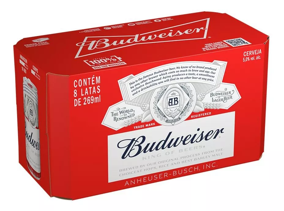 10 Packs Cerveja Budweiser 269ml - 8 Unidades (Total 80 Unidades)