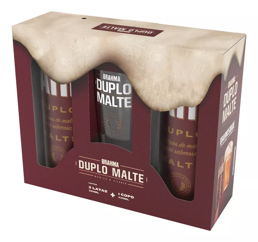 Kit Brahma Duplo Malte 350ml 2 Unidades + Copo Brahma