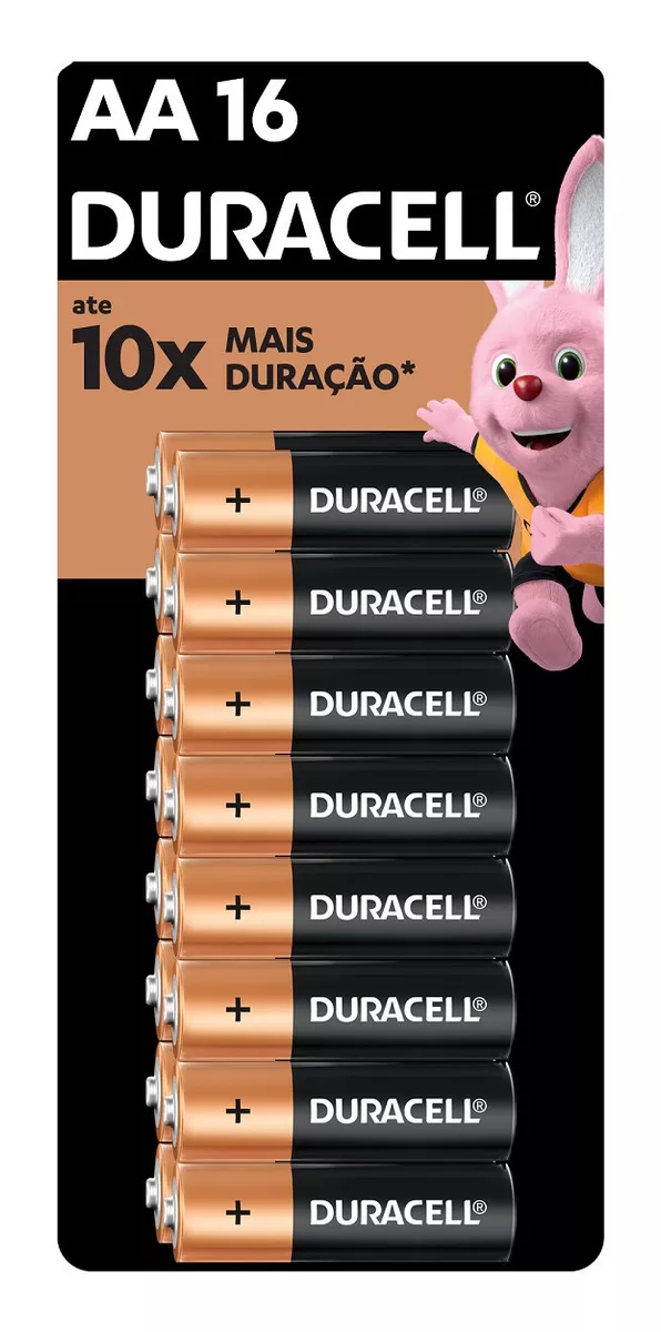 2 Pacotes Pilha Alcalina AA Pequena Duracell - 16 Unidades Cada