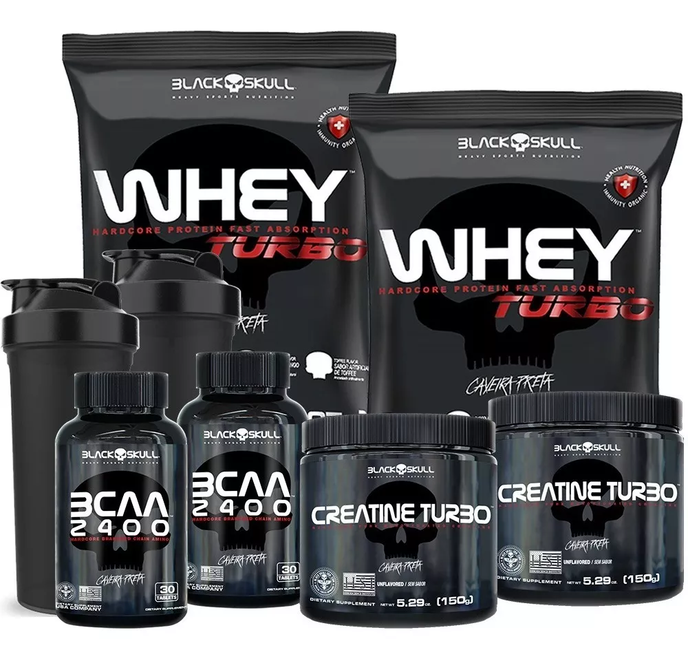 Combo 2x Whey Protein Turbo + Bcaa + Creatina - Black Skull